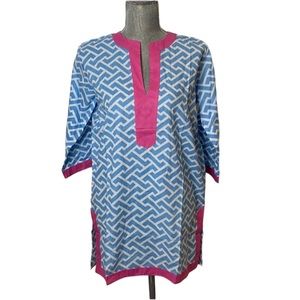 Malabar Bay Blue and Pink Chevron Cotton Tunic Size Small
